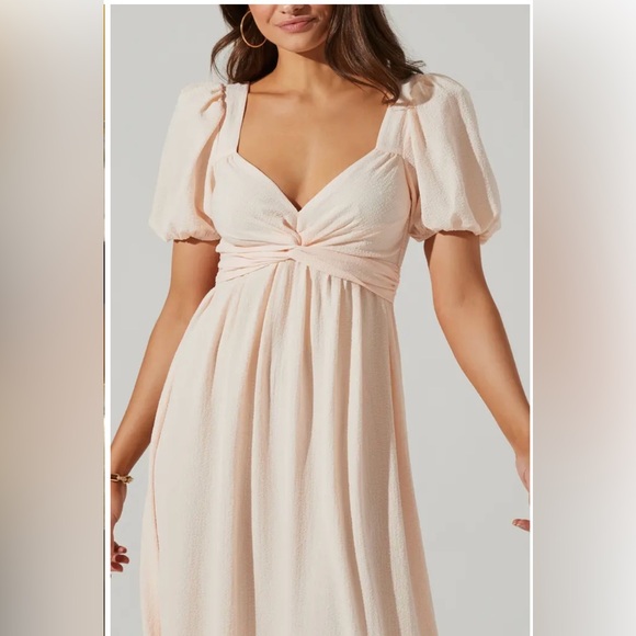 Tie Back Puff Sleeve Midi Dress, cream, size medium - Picture 2 of 3